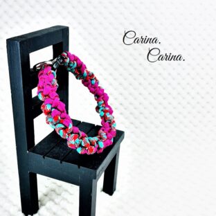 [公式]パラコード＃120No150マクラメ編みローズと赤＆ターコイズまだらの猫と小型犬首輪