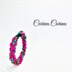 [公式]パラコード＃120No150マクラメ編みローズと赤＆ターコイズまだらの猫と小型犬首輪