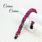 [公式]パラコード＃120No150マクラメ編みローズと赤＆ターコイズまだらの猫と小型犬首輪