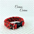 [キット]パラコード＃65No90マクラメ編みルビーと茶まだらの中、小型犬用首輪