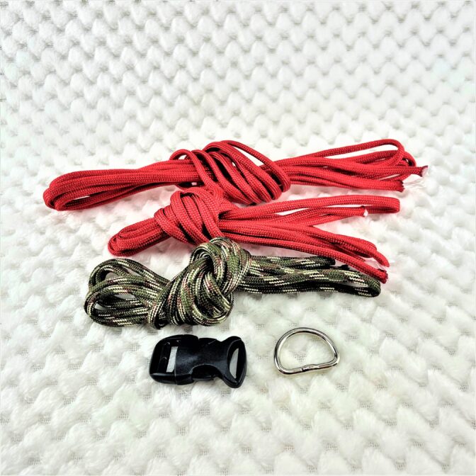 [キット]パラコード＃65No90マクラメ編みルビーと茶まだらの中、小型犬用首輪