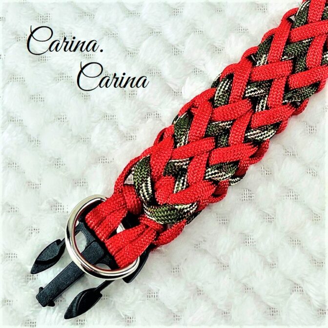 [キット]パラコード＃65No90マクラメ編みルビーと茶まだらの中、小型犬用首輪