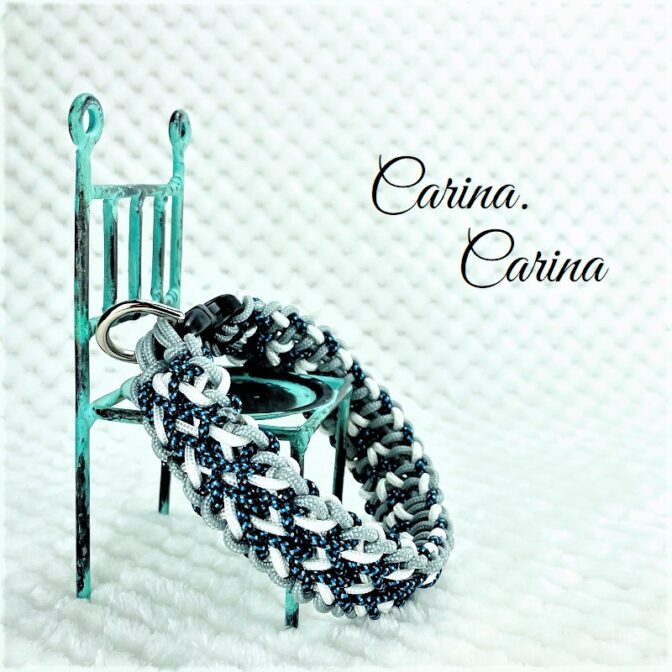 [キット]パラコード＃66No91マクラメ編み白とまだらとグレーの犬用首輪