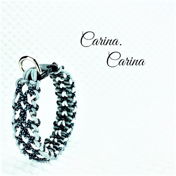 [キット]パラコード＃66No91マクラメ編み白とまだらとグレーの犬用首輪