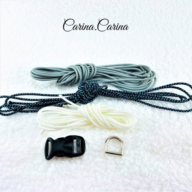 [キット]パラコード＃66No91マクラメ編み白とまだらとグレーの犬用首輪