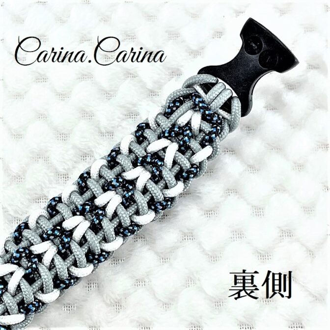 [キット]パラコード＃66No91マクラメ編み白とまだらとグレーの犬用首輪