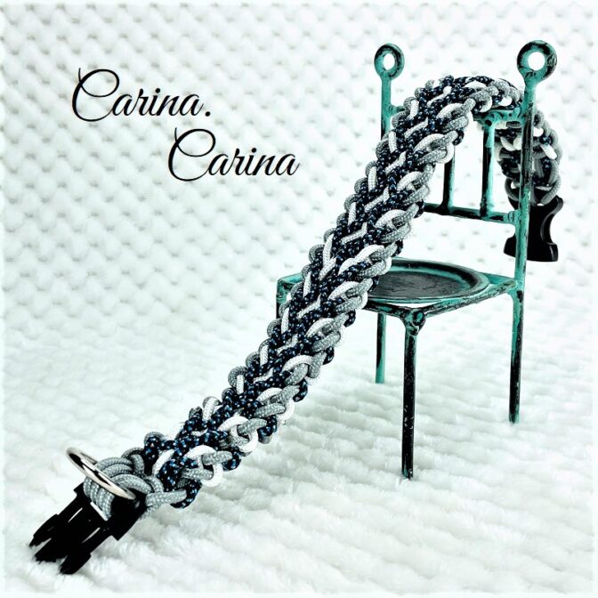 [キット]パラコード＃66No91マクラメ編み白とまだらとグレーの犬用首輪