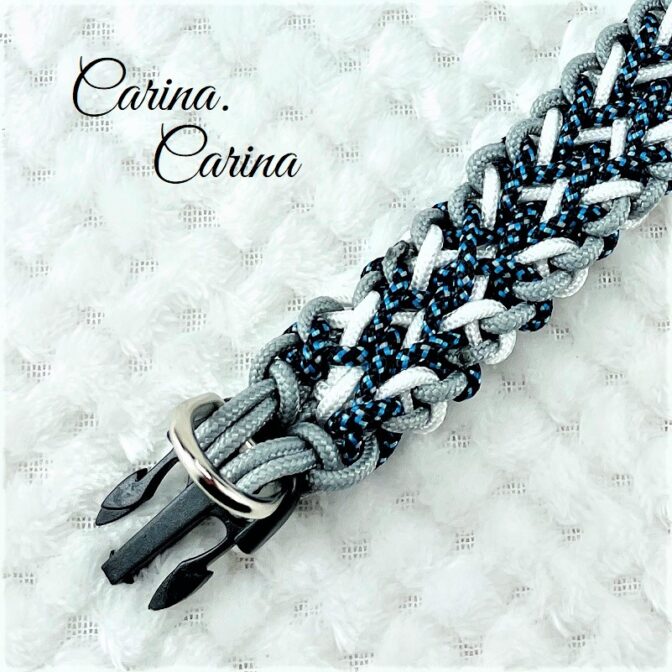 [キット]パラコード＃66No91マクラメ編み白とまだらとグレーの犬用首輪