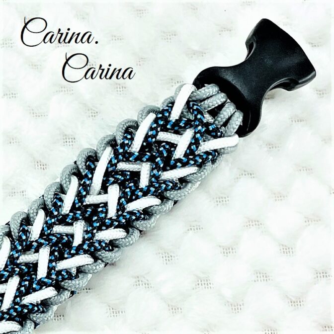 [キット]パラコード＃66No91マクラメ編み白とまだらとグレーの犬用首輪