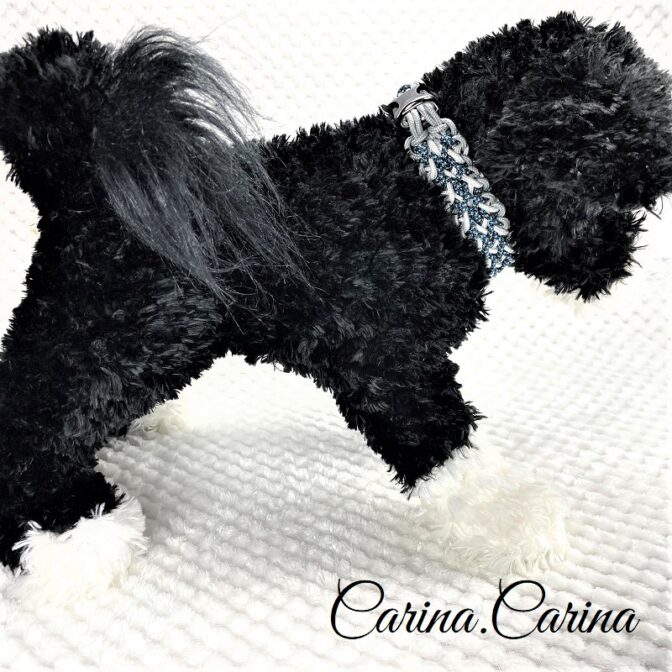 [キット]パラコード＃66No91マクラメ編み白とまだらとグレーの犬用首輪