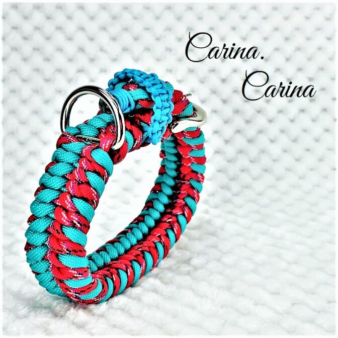 [キット]パラコード＃67No92マクラメ編みレッドとブルーの犬用首輪