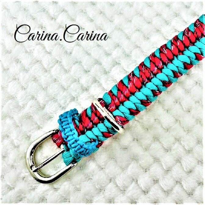 [キット]パラコード＃67No92マクラメ編みレッドとブルーの犬用首輪