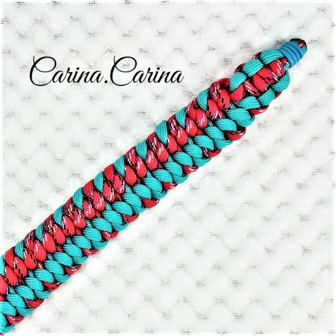 [キット]パラコード＃67No92マクラメ編みレッドとブルーの犬用首輪
