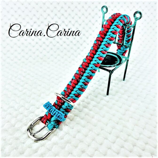 [キット]パラコード＃67No92マクラメ編みレッドとブルーの犬用首輪