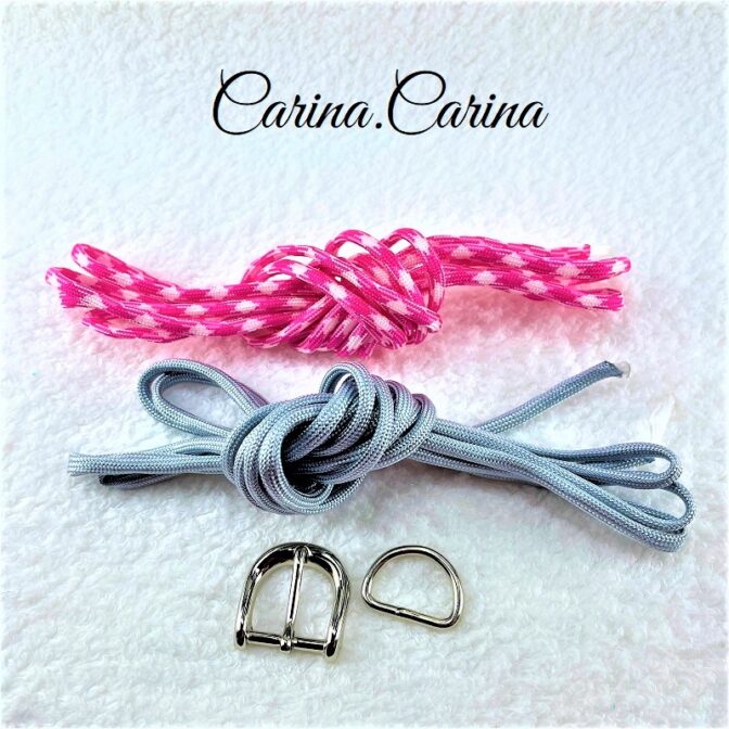 [キット]パラコード＃68No93マクラメ編みピンクとブルーの犬用首輪