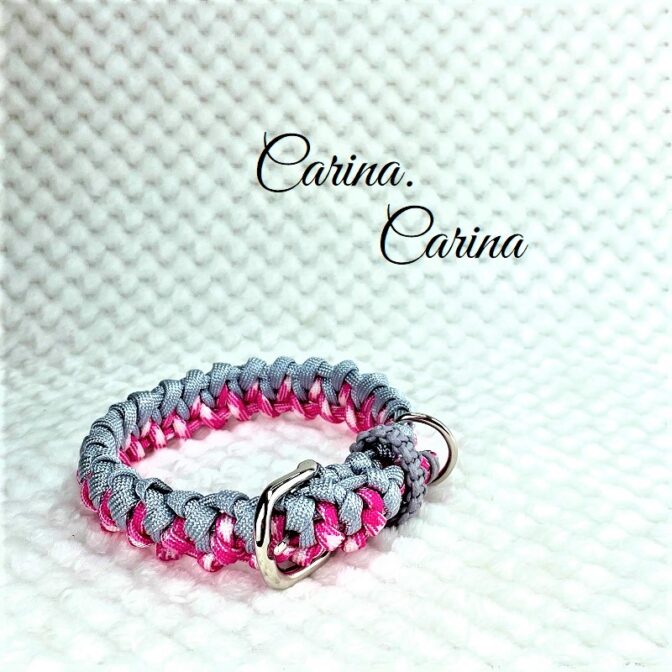 [キット]パラコード＃68No93マクラメ編みピンクとブルーの犬用首輪