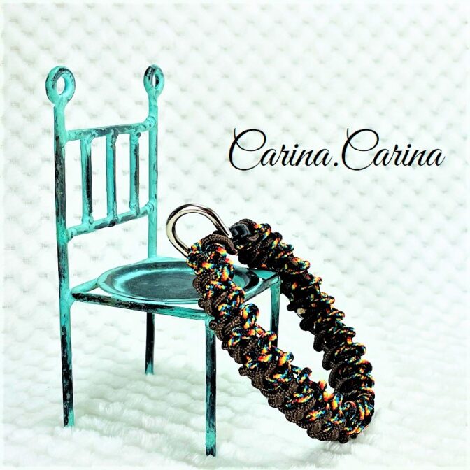 [キット]パラコード＃69No94マクラメ編み焦げ茶と赤まだらの犬用首輪