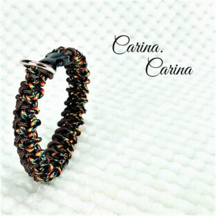 [キット]パラコード＃69No94マクラメ編み焦げ茶と赤まだらの犬用首輪