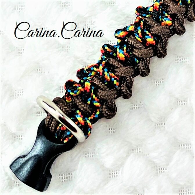 [キット]パラコード＃69No94マクラメ編み焦げ茶と赤まだらの犬用首輪