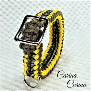 [キット]パラコード＃70No95マクラメ編み茶イエロー茶まだらの大、中型犬用首輪