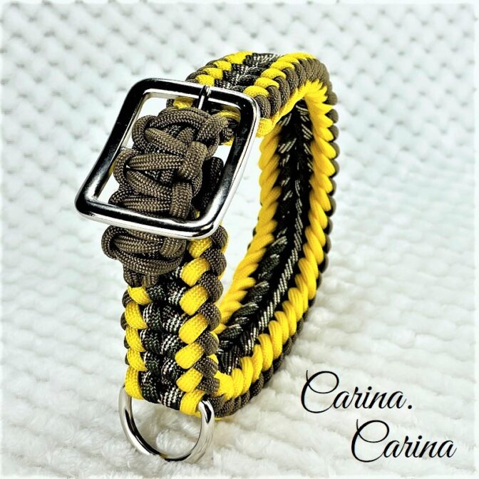 [キット]パラコード＃70No95マクラメ編み茶イエロー茶まだらの大、中型犬用首輪
