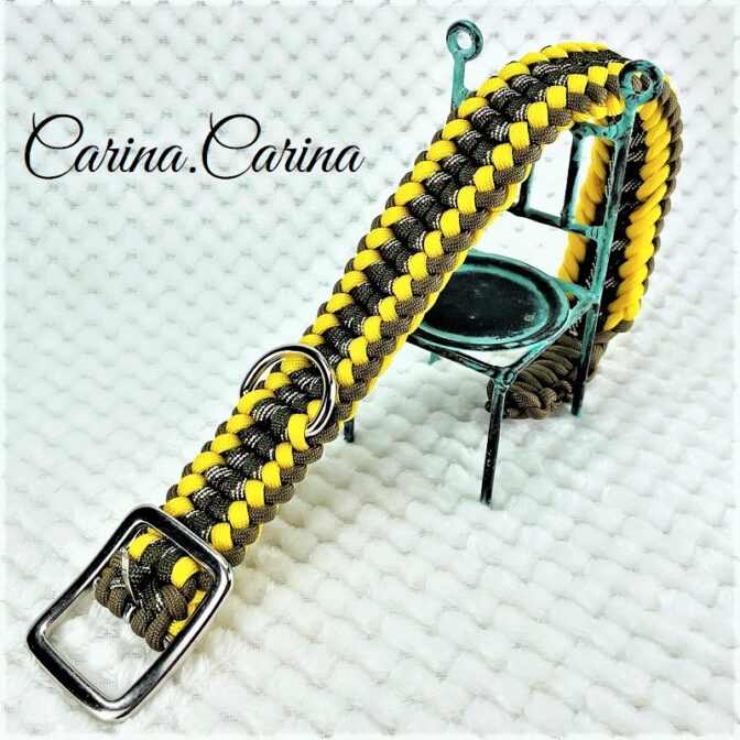 [キット]パラコード＃70No95マクラメ編み茶イエロー茶まだらの大、中型犬用首輪