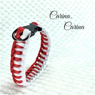 [キット]パラコード#77No102マクラメ編みルビーレッドと白の中、小型犬用首輪