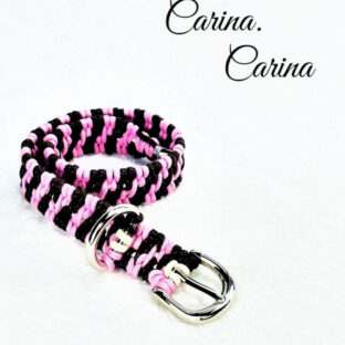 [公式]パラコード犬首輪#117ピンク茶アイボリー緑の小型犬用首輪No147