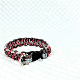 「公式]パラコード#50No71 マクラメ編み赤と茶グレーの犬猫首輪