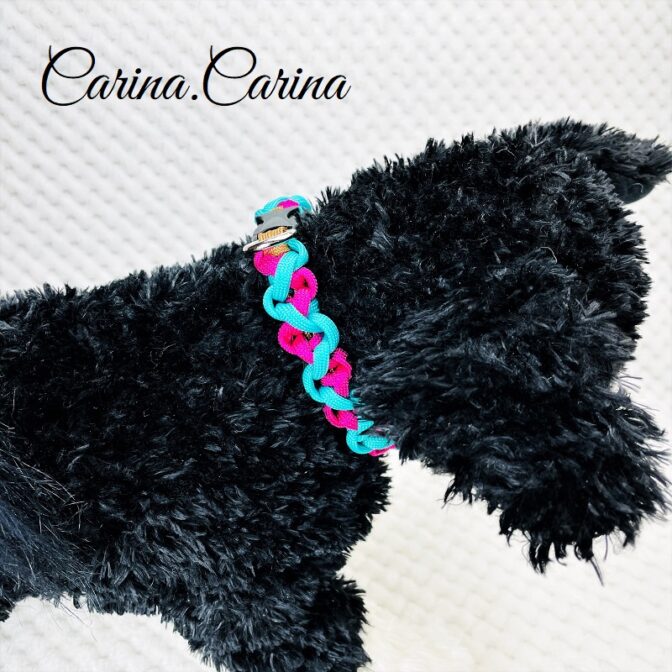 [公式]パラコード＃122No152マクラメ編みローズとオーキッドブルーの小型犬首輪