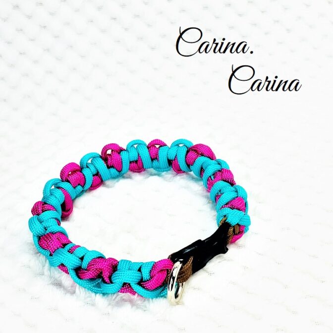 [公式]パラコード＃122No152マクラメ編みローズとオーキッドブルーの小型犬首輪