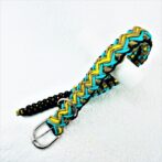 [公式]パラコードマクラメ編み＃130No160イエロー・オーキッドブルー・茶の大型犬首輪