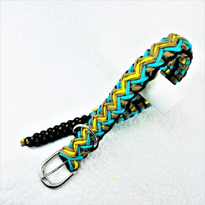[公式]パラコードマクラメ編み＃130No160イエロー・オーキッドブルー・茶の大型犬首輪