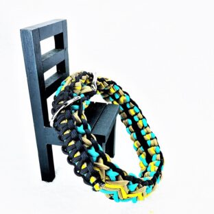 [公式]パラコード編み＃130イエロー・オーキッドブルー・茶の大型犬首輪No160