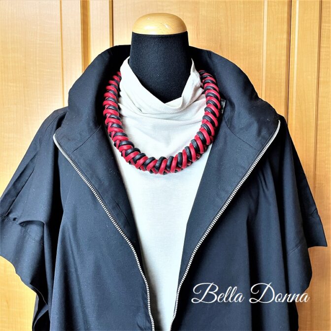 [公式]綿100％ロープでマクラメ編み50ｃｍネック＆チョーカー赤と黒