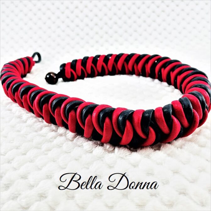 [公式]綿100％ロープでマクラメ編み50ｃｍネック＆チョーカー赤と黒