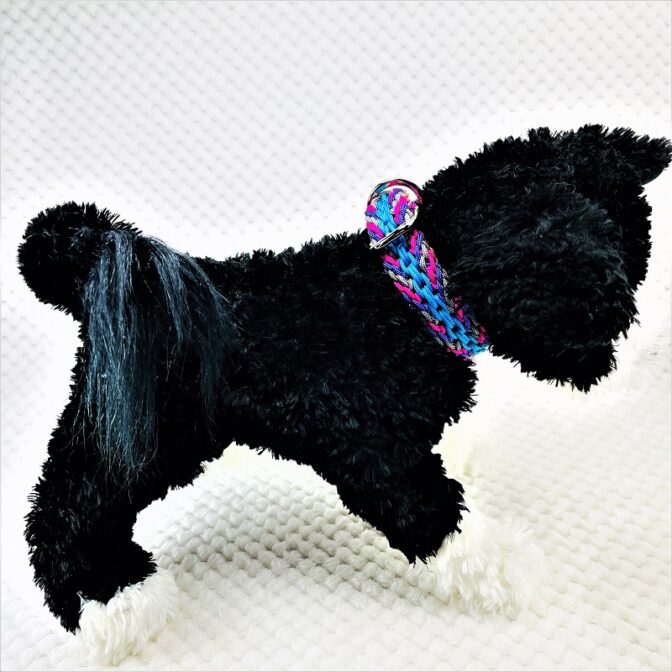 [公式]パラコードマクラメ編み＃135No165ピンク・グレー・紫・茶の小型犬首輪