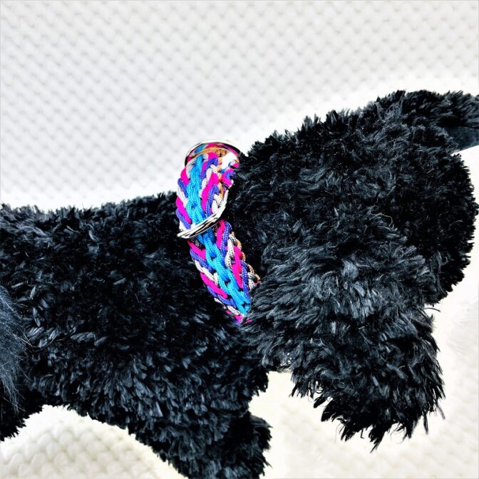 [公式]パラコードマクラメ編み＃135No165ピンク・グレー・紫・茶の小型犬首輪