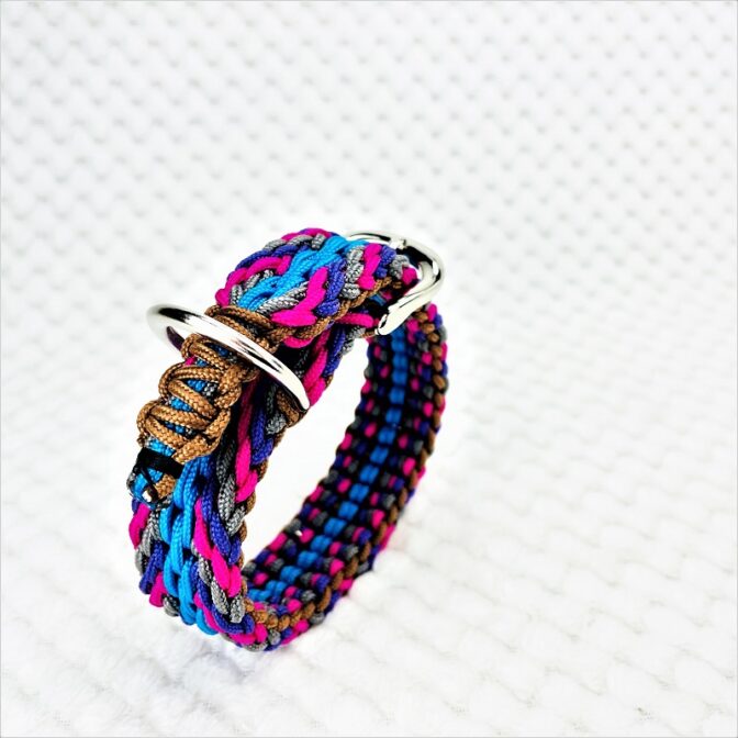 [公式]パラコードマクラメ編み＃135No165ピンク・グレー・紫・茶の小型犬首輪