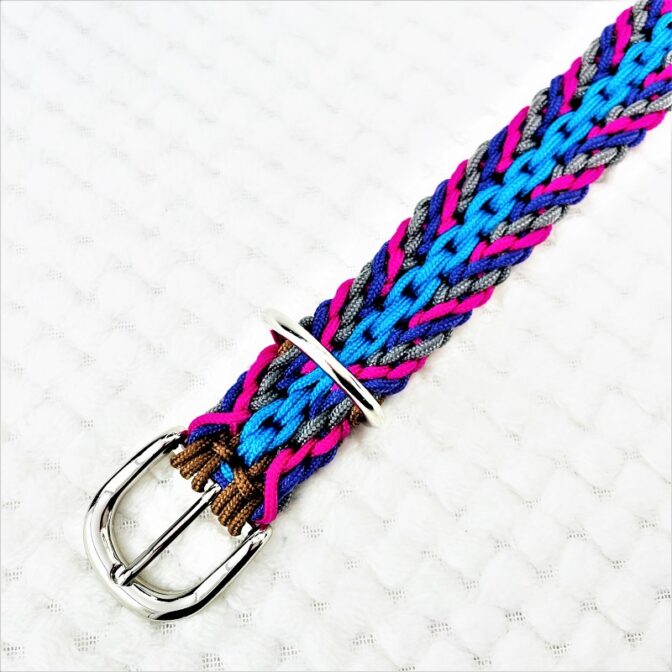 [公式]パラコードマクラメ編み＃135No165ピンク・グレー・紫・茶の小型犬首輪
