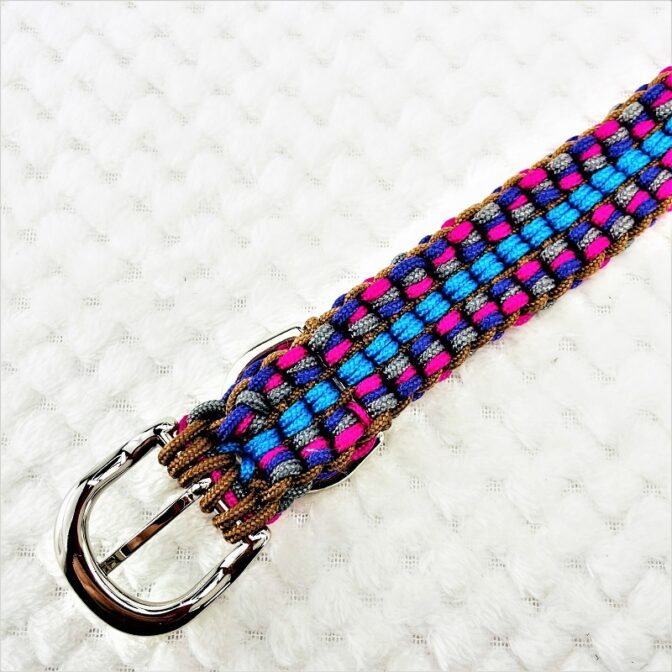 [公式]パラコードマクラメ編み＃135No165ピンク・グレー・紫・茶の小型犬首輪
