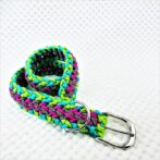 [公式]パラコードマクラメ編み＃136No166 ライトグリーン、オーキッドブルー、ローズ、白黒ダイヤ柄の中型・大型犬首