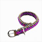 [公式]パラコードマクラメ編み＃137No167ピンク紫グレー茶の小型犬用首輪