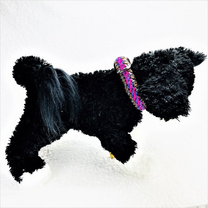 [公式]パラコードマクラメ編み＃137No167ピンク紫グレー茶の小型犬用首輪