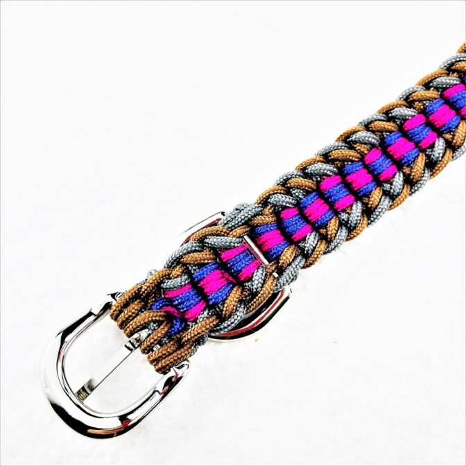 [公式]パラコードマクラメ編み＃137No167ピンク紫グレー茶の小型犬用首輪