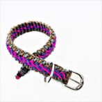 [公式]パラコードマクラメ編み＃137No167ピンク紫グレー茶の小型犬用首輪