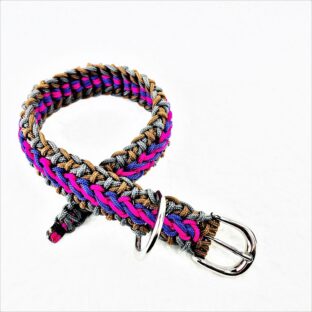 [公式]パラコード編み＃137No167ピンク紫グレー茶の小型犬用首輪