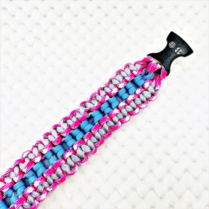 [公式]パラコードマクラメ編み＃138No168ピンクまだらグレーライトブルー大型犬用首輪