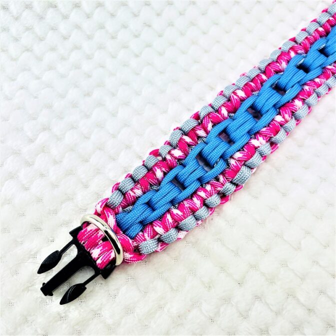 [公式]パラコードマクラメ編み＃138No168ピンクまだらグレーライトブルー大型犬用首輪