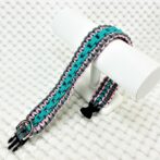 [公式]パラコードマクラメ編み＃139No169ピンクグレーエメラルドグリーン小型犬用首輪